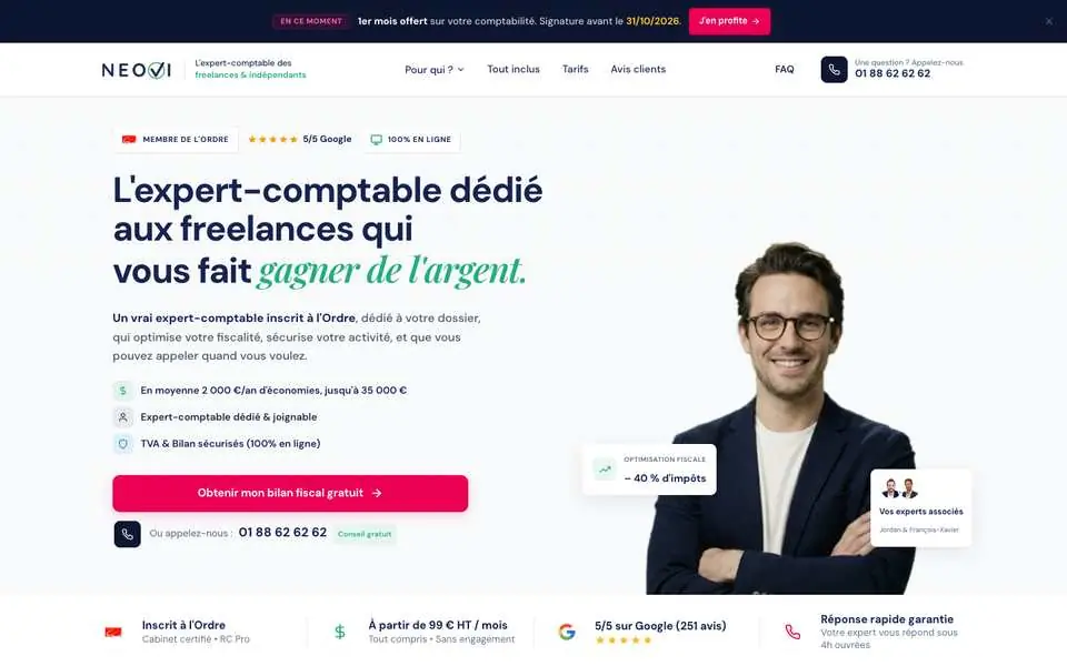 Landing page Neovi, expertise comptable en ligne